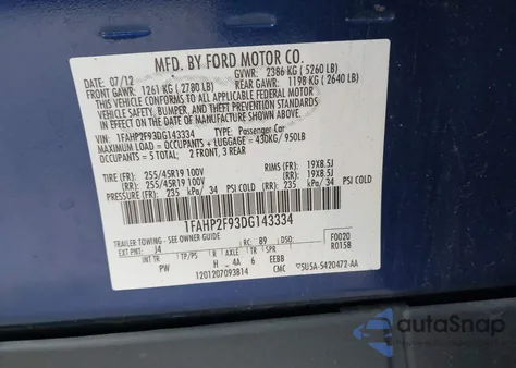 2013 Ford Taurus Limited z USA, uszkodzony, nr VIN 1FAHP2F93DG143334